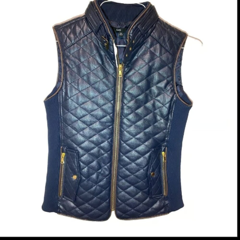Fate Rowen Faux Leather Quilted Zip Vest Navy Blue Sz XS #298J